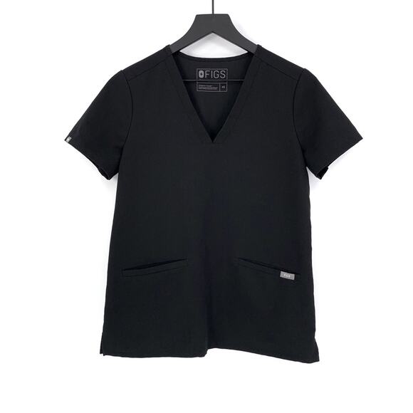 Figs Tops - FIGS Casma Three Pocket Scrub Top Black XS